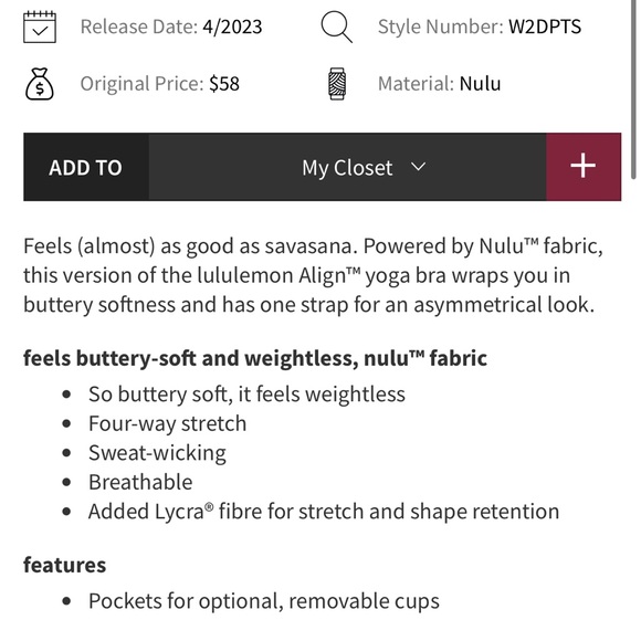 NWT Lululemon Align Asymmetrical Bra *Light Support, C/D Cup - Picture 11 of 11